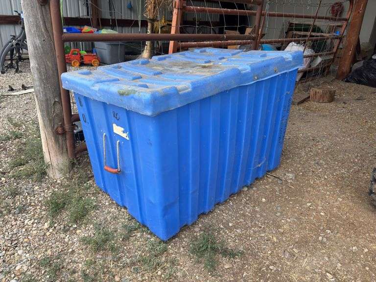 Large blue plastic tote with lid image