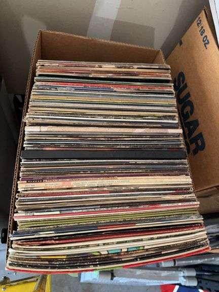 Apple box of LP records, unsorted image