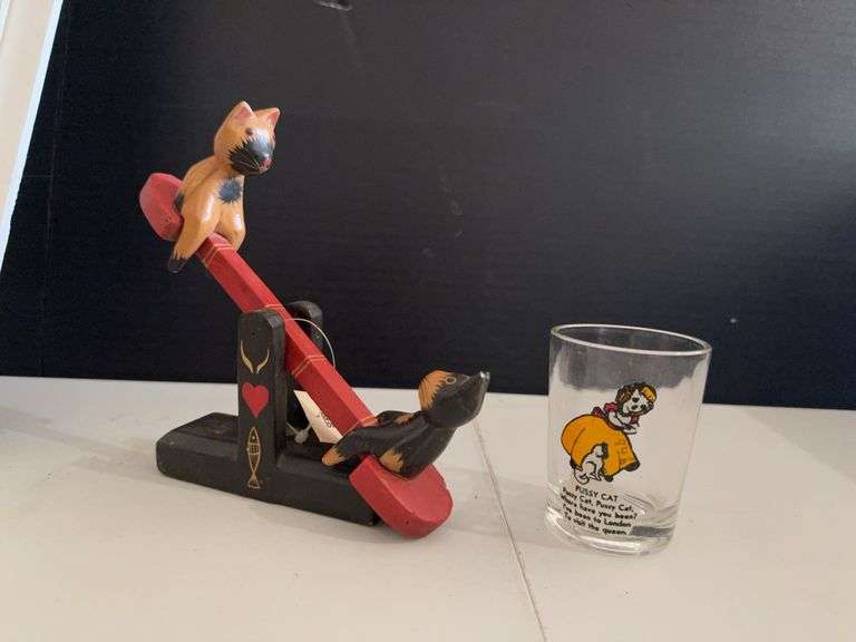 Cat teeter totter and Pussy Cat Pussy Cat nursery rhyme shotglass image