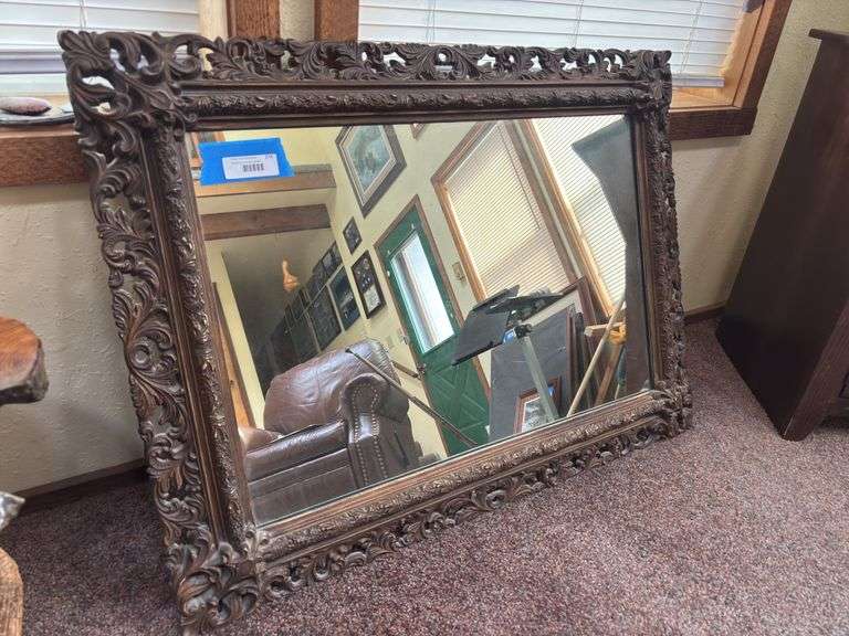 Antique wood framed mirror very heavy 38 x 29 image