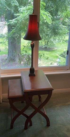 Two nesting tables and table lamp image