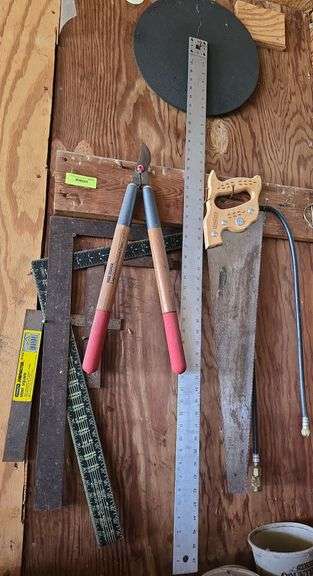 Ruler, pruner, saw, angles, air hose image