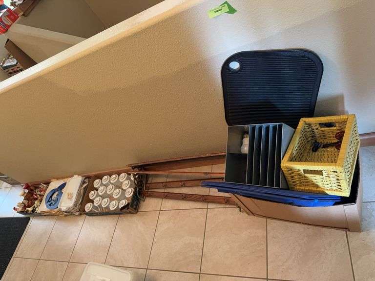 2 wood and metal coat hooks, mats, cups, snack trays and salt and pepper shakers, etc image