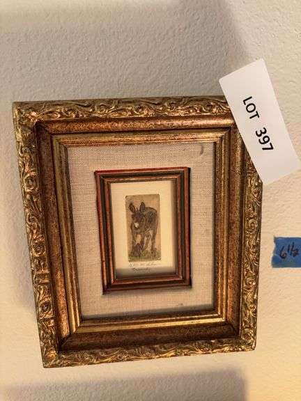 Framed donkey Art signed and numbered 6 1/2 x 6 1/2 image