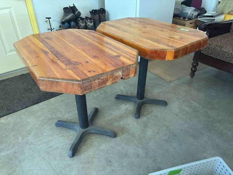 Two heavy duty cast base restaurant tables image