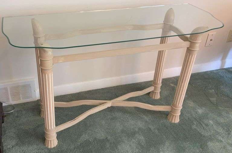 17x46x25H glass topped sofa table Legs are some type of heavy plastic image