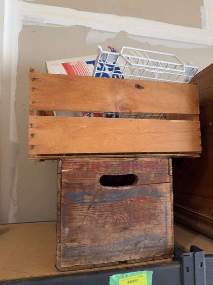 Old Pepsi soda box, crate and Pepsi 5 gallon bucket image