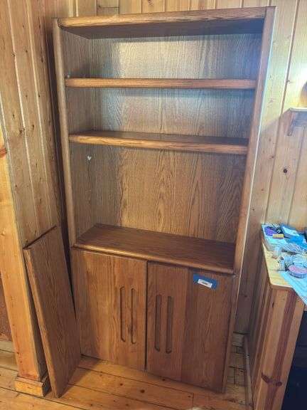 Oak bookshelf with lower cupboard storage 36 x 12 x 72 image
