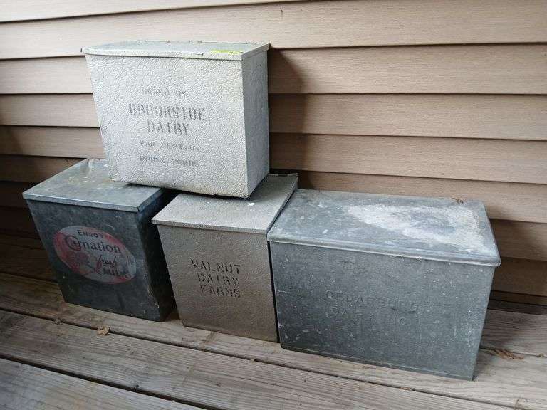 4 metal front porch milk boxes image