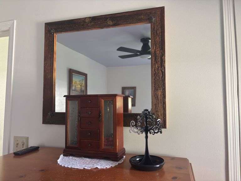 Jewelry box, jewelry hanger, and wall mirror with floral corner design image