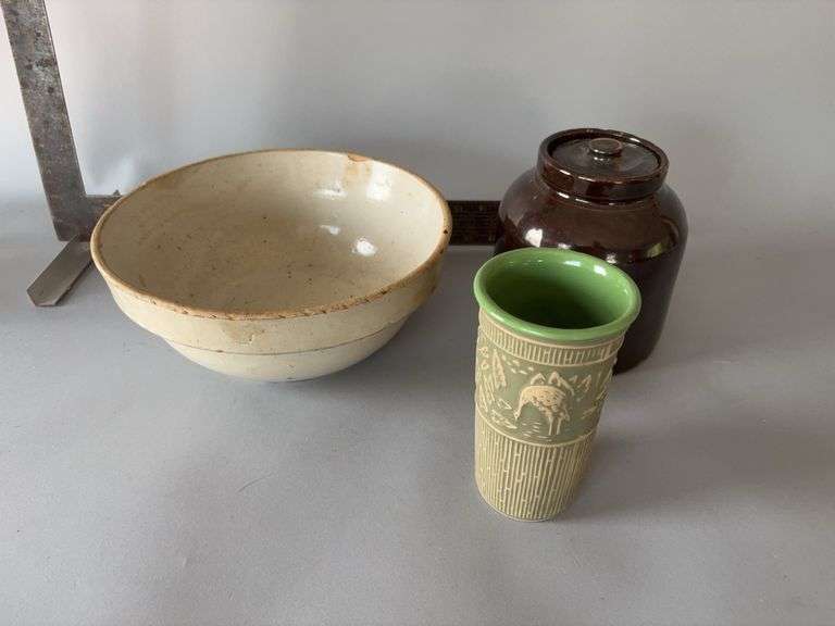 Three pieces Red Wing stoneware/pottery includes 2004 convention vase image