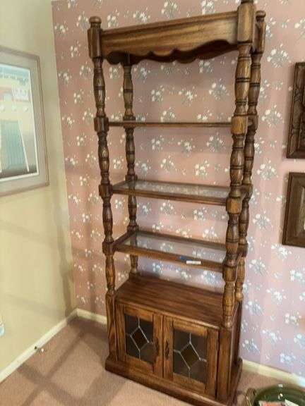 Cabinet with stained glass doors, glass shelfs 28x12x74 image