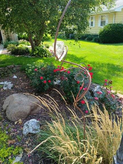 6' + yard art and mirror and stone covered bowling ball image