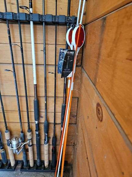 Fishing Pole Holder (Bring Tools to Remove from all), Fishing Poles, Reflector Poles (Corner in Garage) image