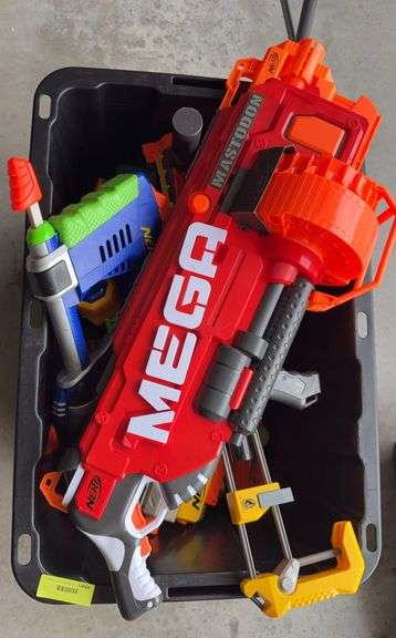 Big tote full of Nerf guns and accessories image