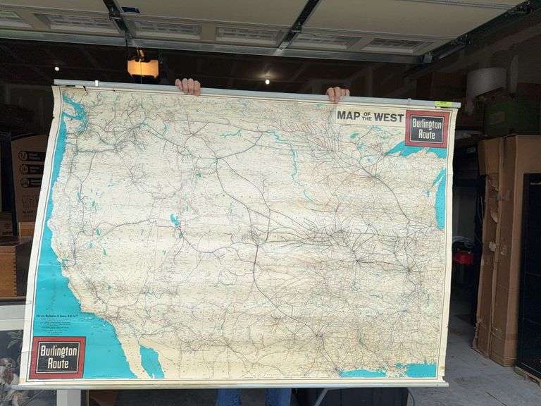 62" wide Burlington Northern Railroad Map of the West, copyright 1961 image