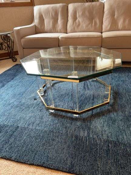 36” octagon glass/brass coffee table image