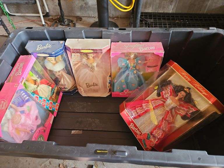 Vintage Barbies in Boxes - Sugar Plum Fairy, Happy Holidays Special Edition, Germany in Plastic Tote image