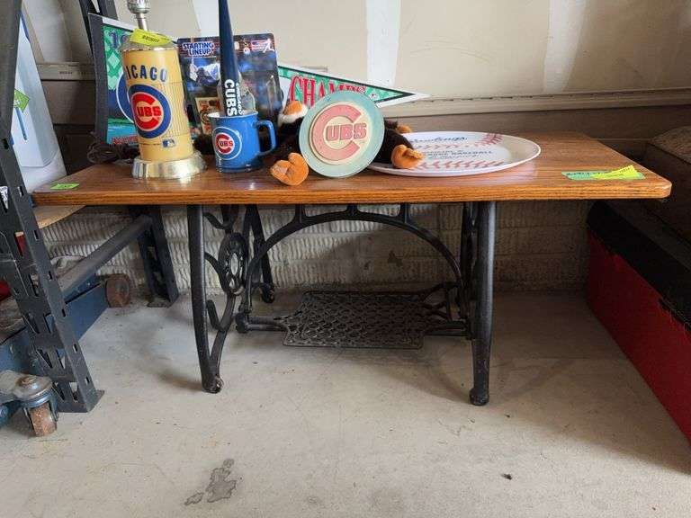 Sewing machine leg coffee table 18D x 40L x 17H NO CONTENTS image