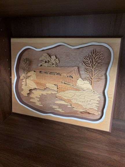 Laser wood Bridge over river plaque by Max and Shirley Sorick image
