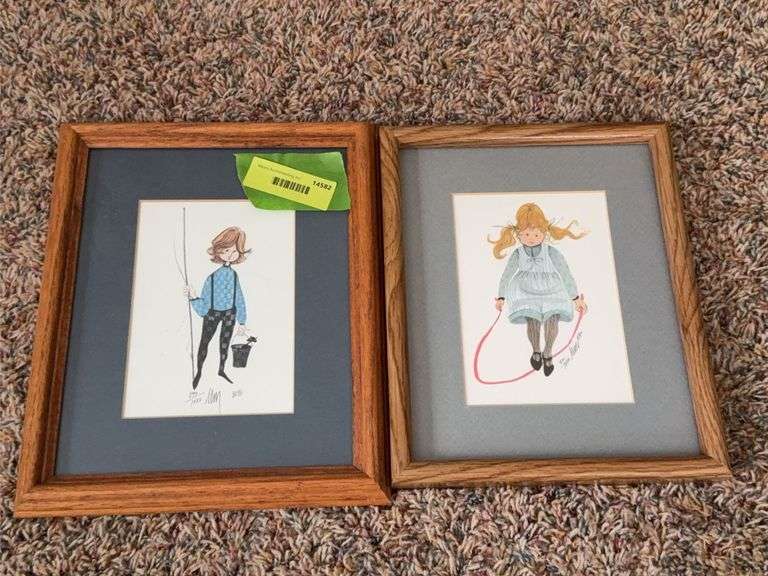 2 P Buckley Moss Print boy and girl, S/N, F&M image