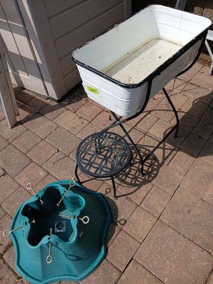 Metal planter box on stand, plant stand and Christmas tree stand image