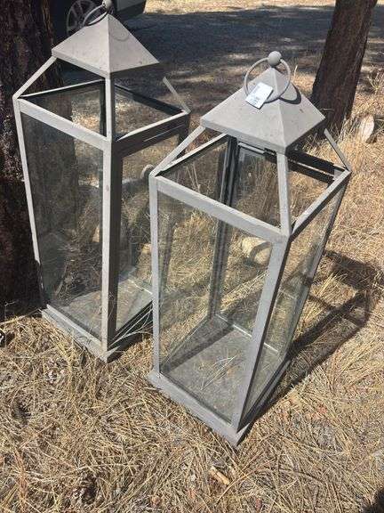 Two large glass side lantern holders image