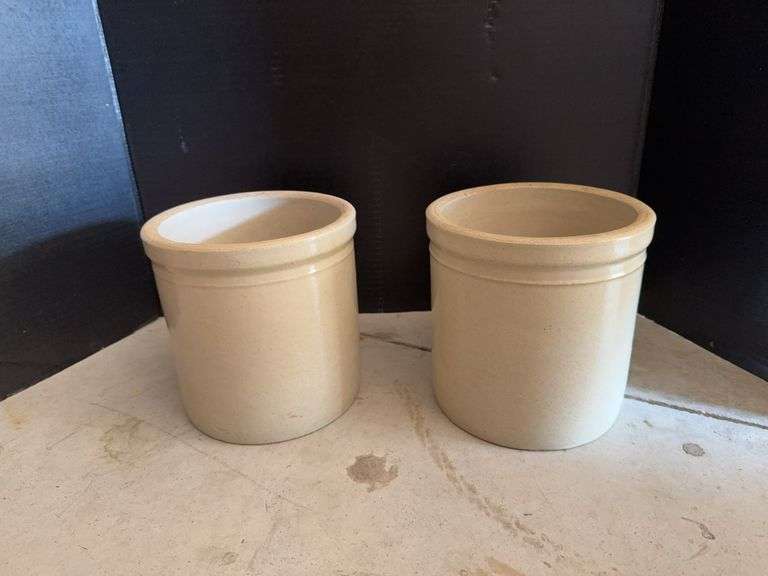 (2) 1 gallon unmarked stoneware crocks image