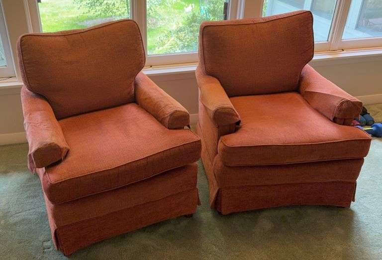 Pair of burnt orange stationary arm chairs image