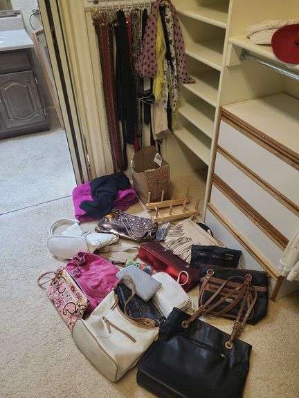 Purses, scarfs, wood purse racks and belts-Bring bag to pack image