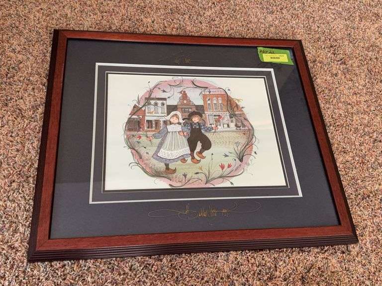 P Buckley Moss Print "Tulip Time" S/N, F/M Signed on glass image