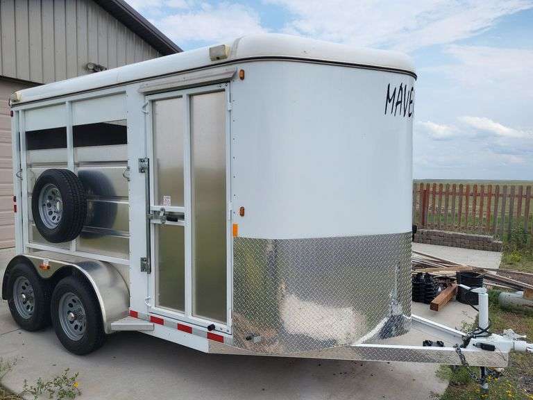 2021 SRTC Maverick horse trailer, VIN#5PTBL1321M1036484, like new, 2" ball.  18' long from tonque to back x  8' wide.  This item has a WY title and will require a WIRE TRANSFER, CASH OR CERTIFIED FUNDS for payment.  To preview contact Rosie 307-630-9791 image