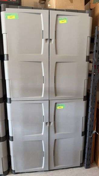 4 door Rubbermaid plastic storage cabinet 18D x 36L x 72H NO CONTENTS, DON’T COME EARLY! image