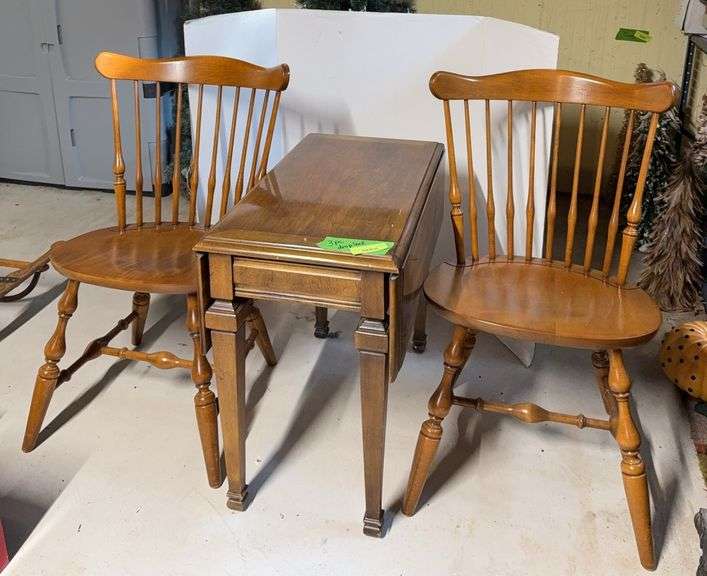 Small drop leaf table and two Ethan Allen spindle back chairs image