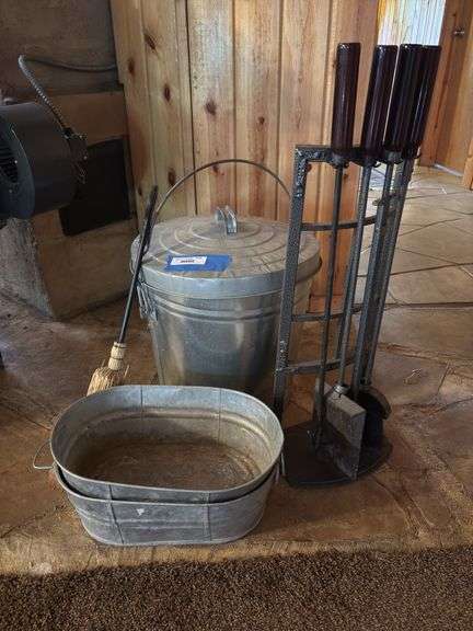 Fireplace set ash bucket and additional galvanized buckets image