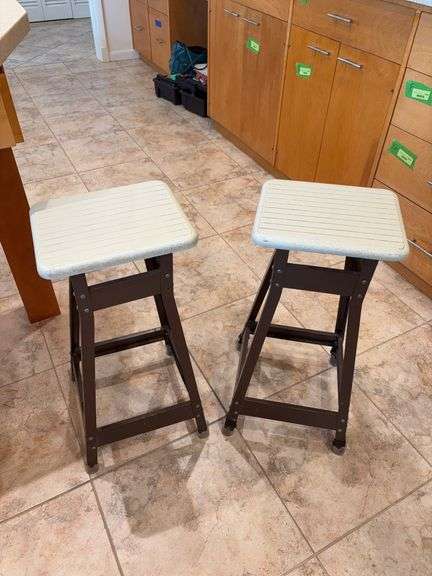 Two industrial style bar seats, 25” seat height image