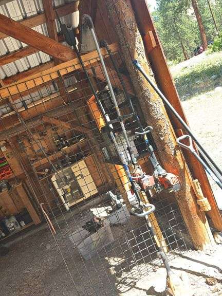 Poulan tree saw, two string trimmers image