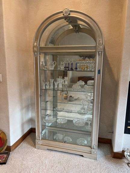 Howard Miller Collectors Lighted Glass Cabinet 42x19x89 (no contents)- bring help to move image