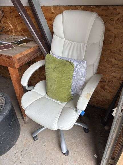 White rolling office chair does have some ware on the arms image
