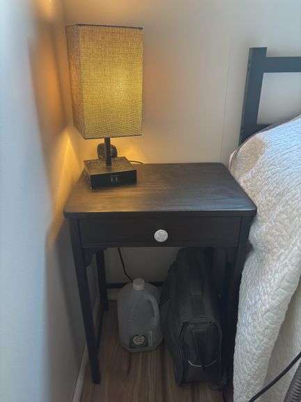 Two touch lamps with usb chargers and a small black side table image