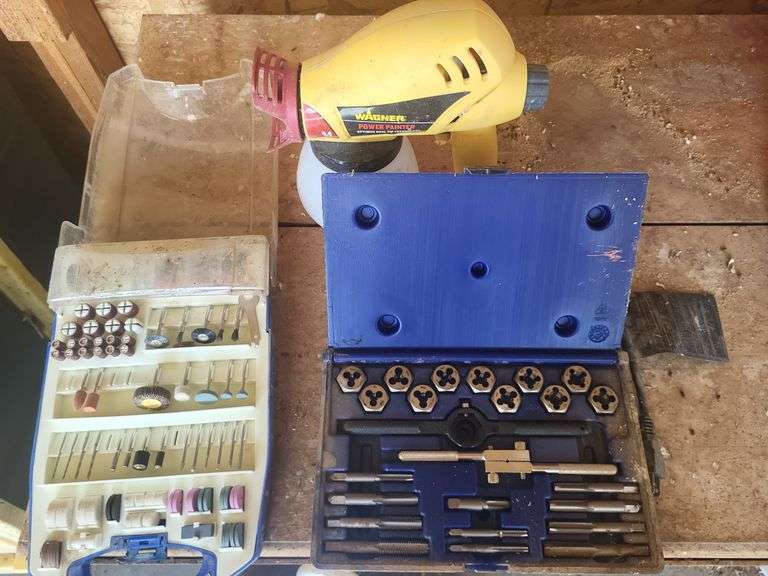 Painter, dremel kit, and tap and die set image