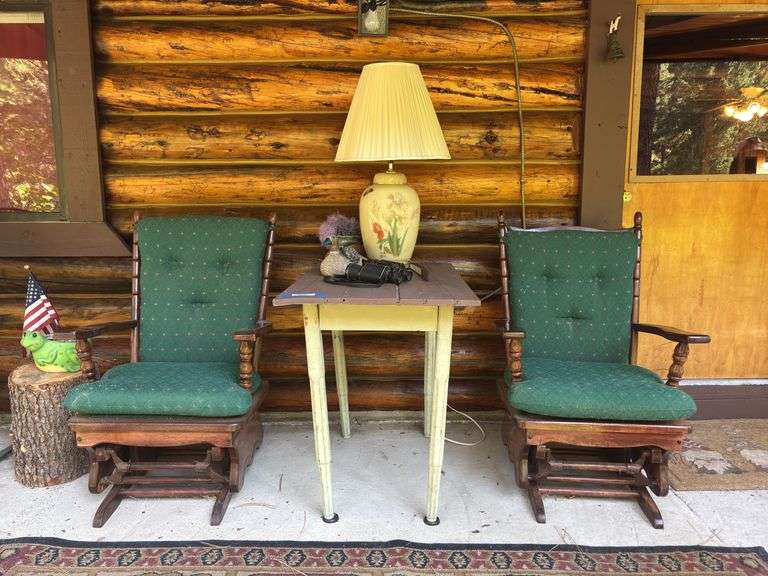 Porch rocker gliders and small table with lamp image
