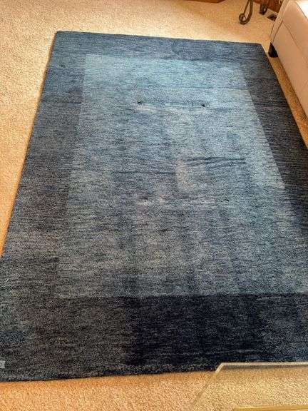 Blue 100% wool rug 96x67 image