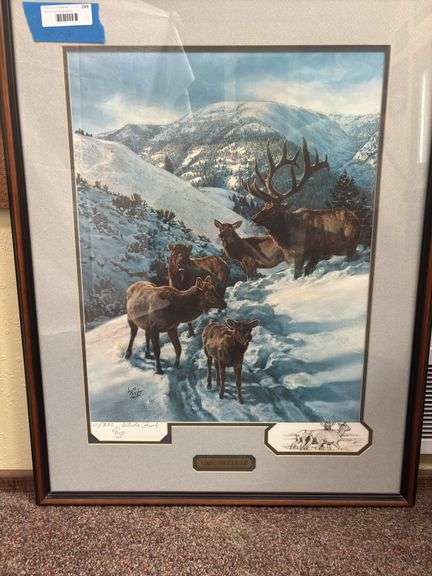 “Coming Off Elk Ridge” remarked artist proof by Barbara Peets number 11 of 350 framed size 24 x 31 - the print itself has a couple scratch/creases (pre framing) see photos of the marks image