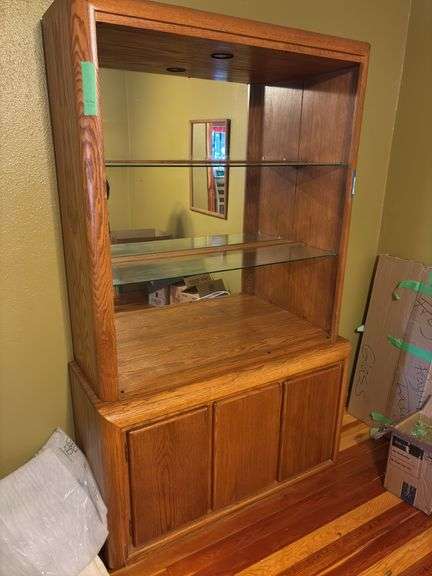 Oak open front glass shelf China cabinet  46 x 48 x 77 image