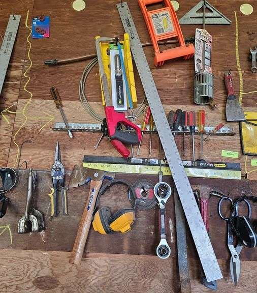 Saws, panel carry, hand tools, snips, screwdrivers, miter box image