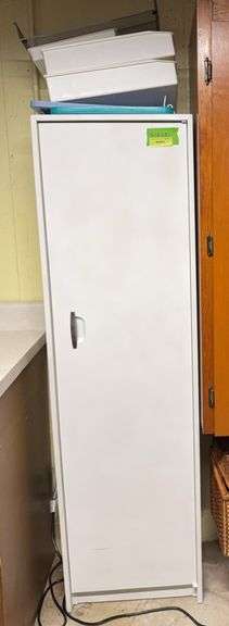 Single door metal storage cabinet 12D x 18L x 63H and contents image