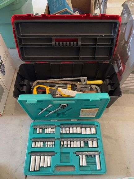 Craftsman toolbox w/ saw collection and partial socket set image
