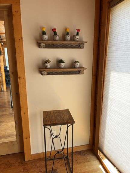Stand, wall shelf’s and floral image
