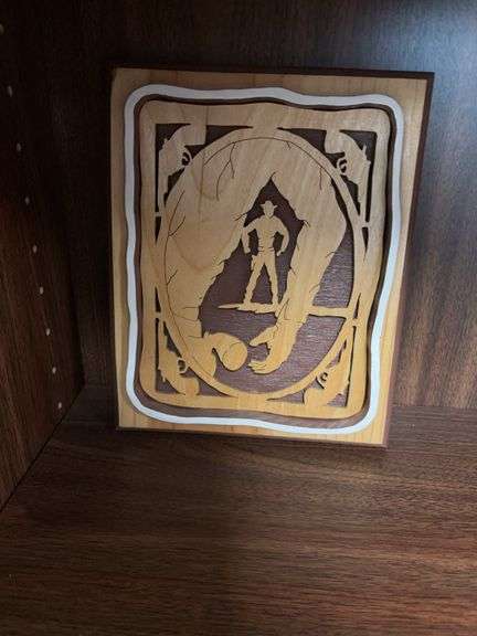Laser wood gunslinger plaque by Max and Shirley Sorick image